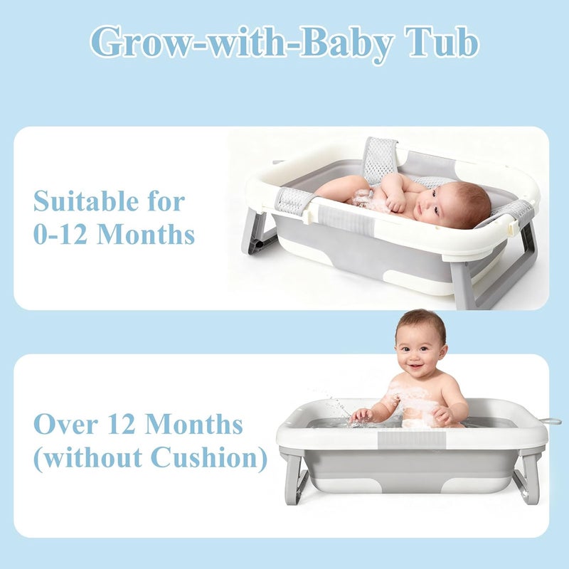 EverKiddo Collapsible Baby Bathtub with Newborn Sling, Baby Bath Tub with Quick Drainage Design, Infant Bathtub for Newborns to Toddlers (0-24 Months) (Grey) - Image 2